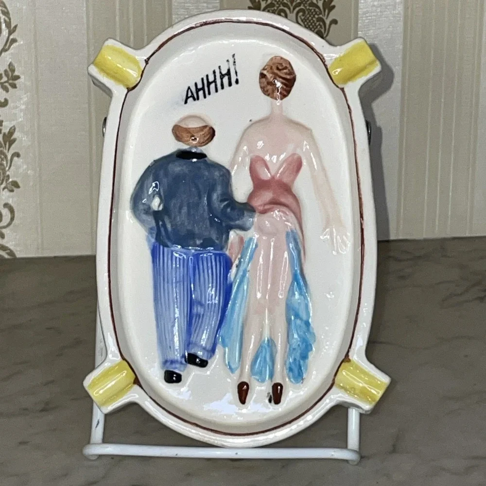 Double Sided Ashtray Naughty Man Hand Womans Backside Risque Inappropriate